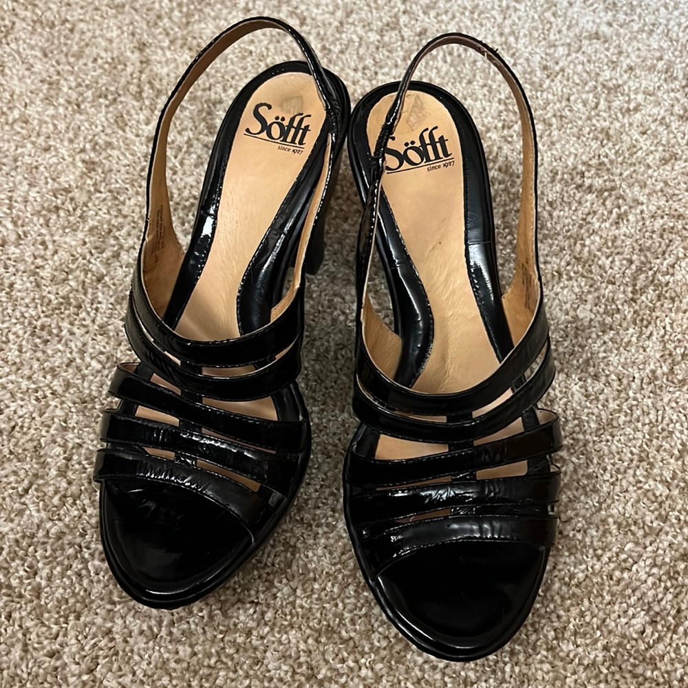 SOFFT brand black patent strap heel sandal
